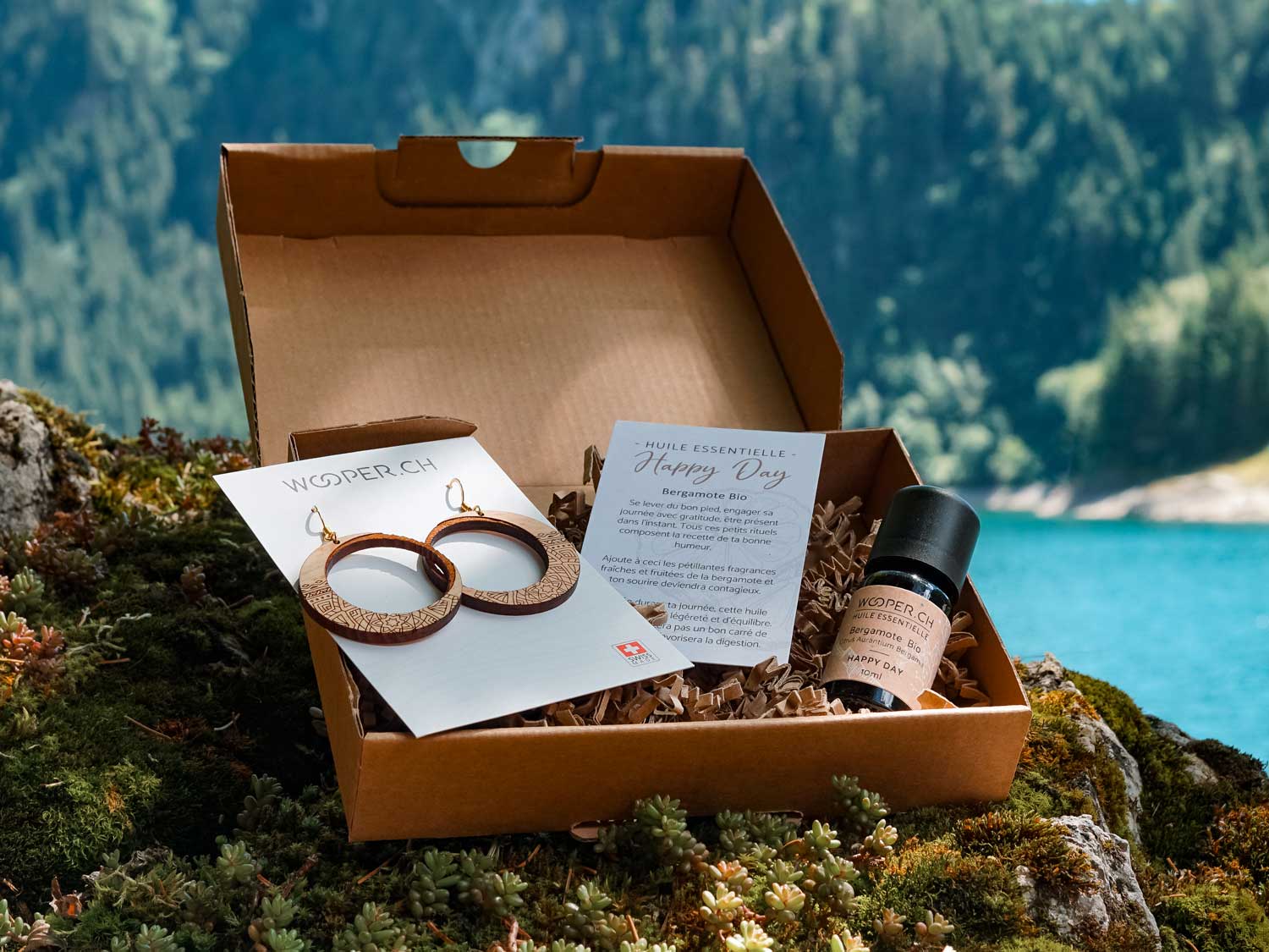Coffret de bijoux en bois avec huile essentielle de Bergamote Bio - Happy day
